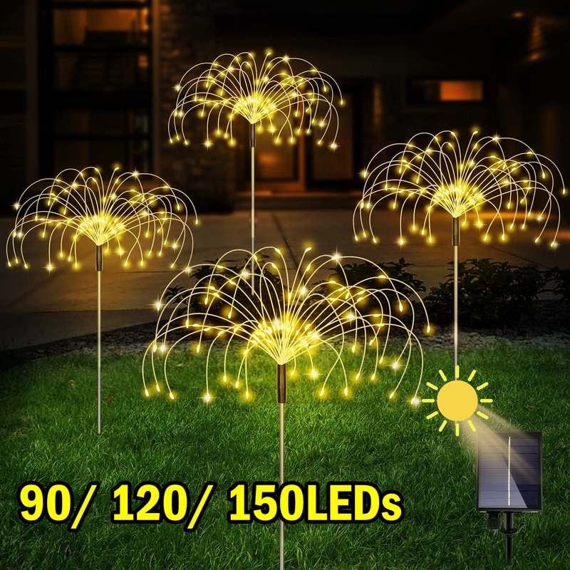 Led Solar Fireworks Lights Waterproof Outdoor Dandelion Diy Shape Lamp Flash String Fairy Lights For Garden Landscape Lawn Decor - Solar Lamps - AliExpress